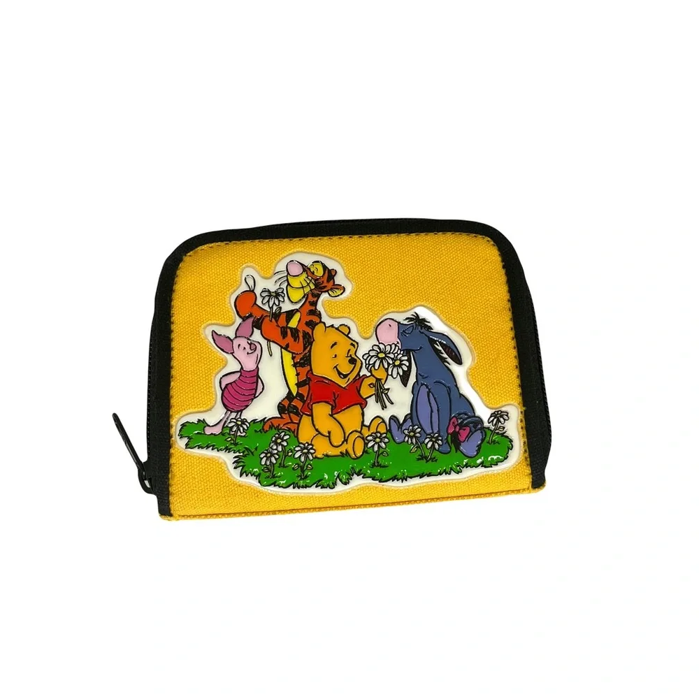 Vintage Winnie the Pooh & Friends Yellow & Black Full Zipper Wallet Pre Owned
